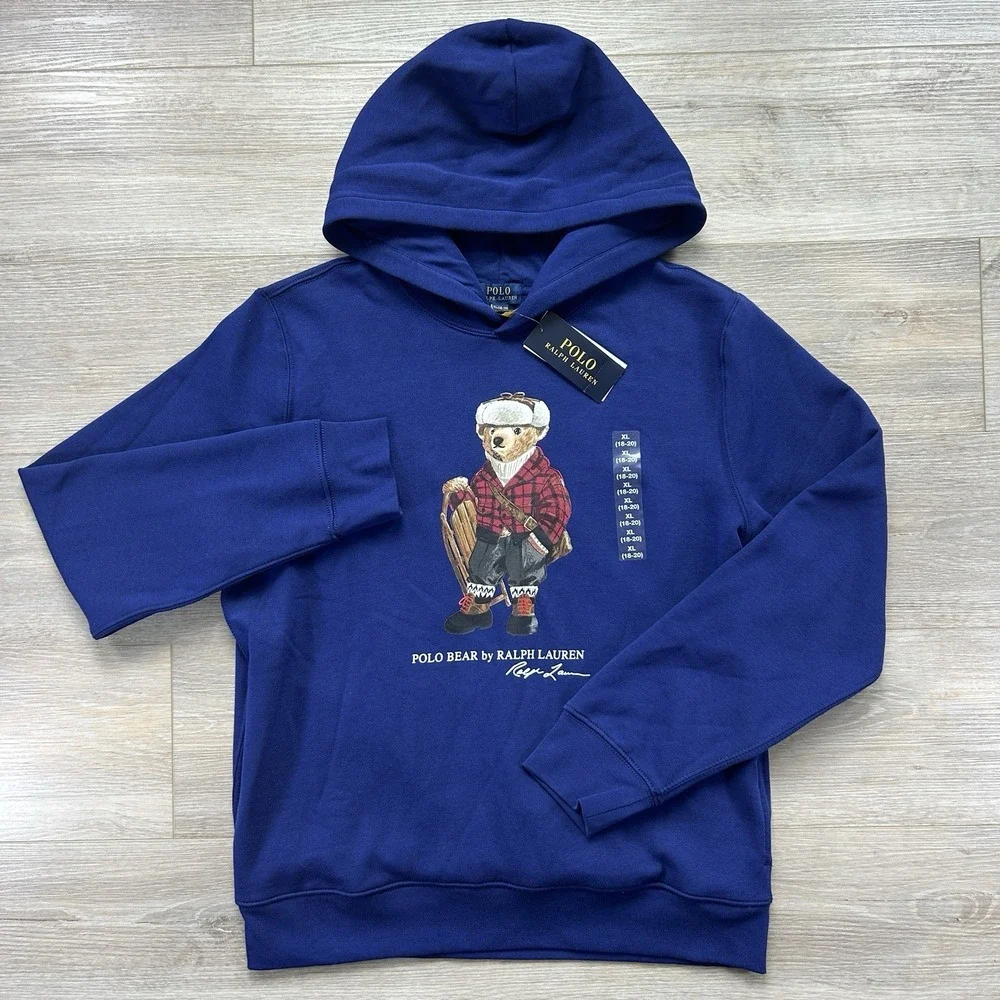 Polo Ralph Lauren Hoodie Boys XL (18-20) Blue Polo Bear Winter Pullover Fleece